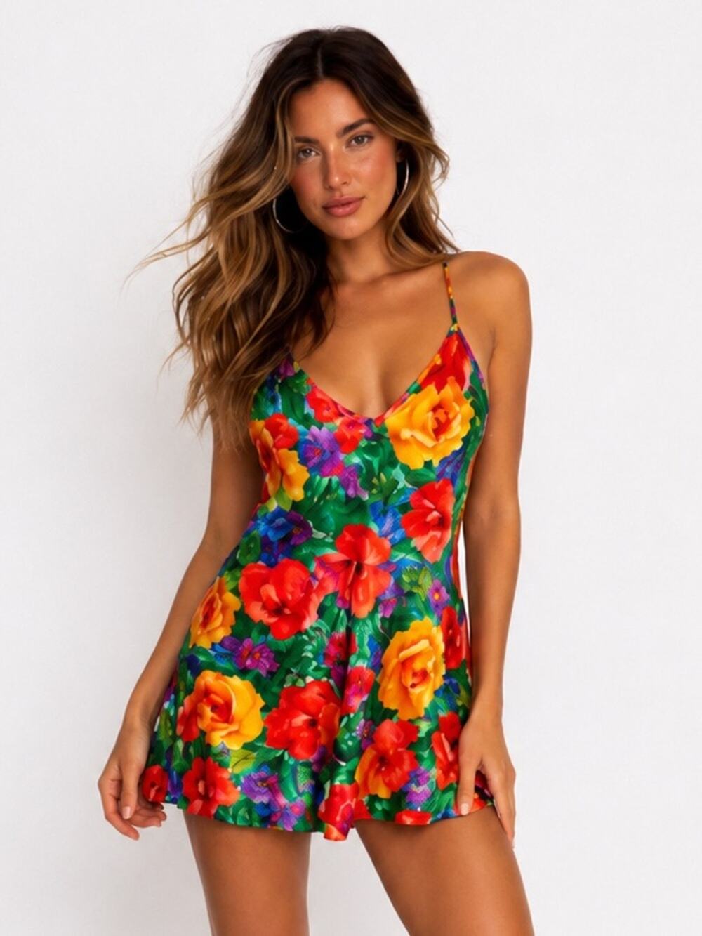Vintage Victoria’s Secret Floral Satin Slip Dress 80’s Tropical Mini Petite Rare